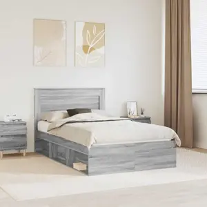 vidaXL Cadre de lit gris Sonoma 135 x 190 cm Pin massif pas cher