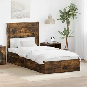 vidaXL Cadre de lit Chêne fumé 100 x 200 cm Bois composite pas cher