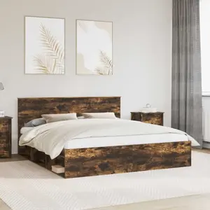 vidaXL Cadre de lit Chêne fumé 180 x 200 cm Pin massif pas cher