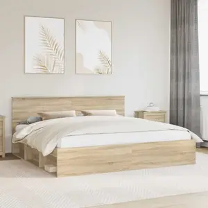 vidaXL Cadre de lit avec tête de lit Sonoma 200 x 200 cm Pin massif pas cher