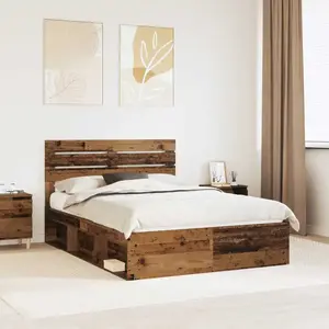vidaXL Cadre de lit en vieux bois 140 x 190 cm Pin massif pas cher