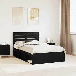 vidaXL Cadre de lit noir 135 x 190 cm Pin massif pas cher
