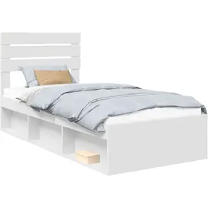 vidaXL Cadre de lit avec tête de lit Blanc 100 x 200 cm Pin massif pas cher