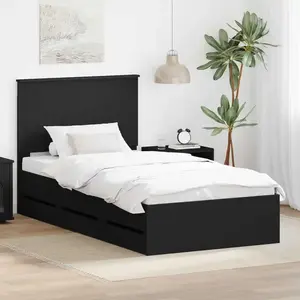 vidaXL Cadre de lit avec tiroir Noir 100 x 200 cm Bois Ingénierie pas cher