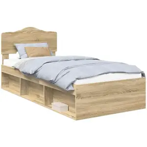 vidaXL Cadre de lit avec tête de lit Sonoma 90 x 190 cm Pin massif pas cher