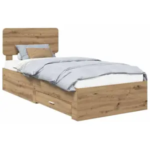 vidaXL Cadre de lit avec tête de lit Chêne Artisan 90 x 190 cm Bois composite pas cher