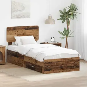 vidaXL Cadre de lit avec tête de lit en vieux bois 90 x 200 cm pas cher