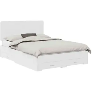 vidaXL Cadre de lit avec tête de lit Blanc 140 x 200 cm Bois composite pas cher