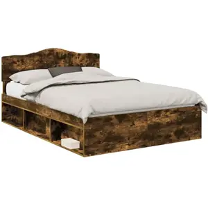 vidaXL Cadre de lit Chêne fumé 150 x 200 cm Pin massif pas cher