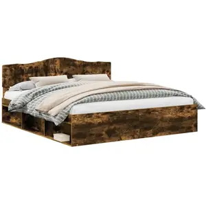 vidaXL Cadre de lit Chêne fumé 180 x 200 cm Pin massif pas cher