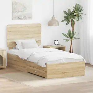 vidaXL Cadre de lit avec tête de lit Chêne Sonoma 100 x 200 cm Bois composite pas cher