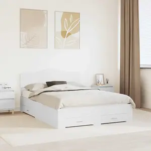 vidaXL Cadre de lit avec tête de lit Blanc 140 x 190 cm Bois composite pas cher
