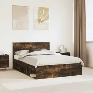 vidaXL vidaXL Cadre de lit Chêne fumé 140 x 200 cm Bois d'ingénierie pas cher