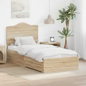 vidaXL Cadre de lit avec tête de lit Chêne Sonoma 100 x 200 cm Bois composite pas cher