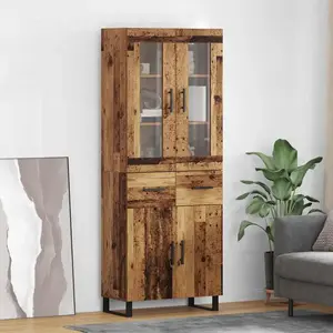 vidaXL Haut Armoire 2 pcs Bois Ancien Bois Aggloméré et Verre pas cher