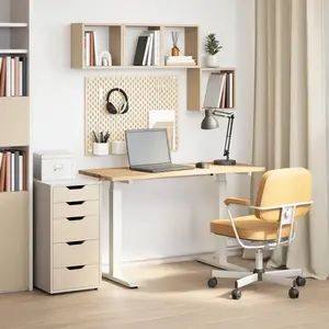 vidaXL Bureau Blanc et Naturel 120 x 60 cm Bois de chêne massif pas cher