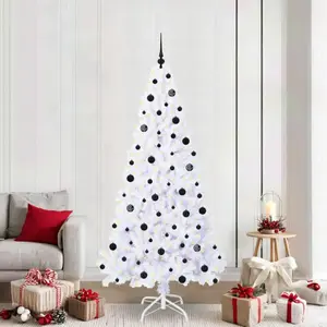 vidaXL Sapin de Noël artificiel blanc 210 cm PVC et acier pas cher