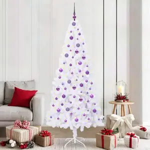 vidaXL Sapin de Noël artificiel blanc 210 cm PVC et acier pas cher