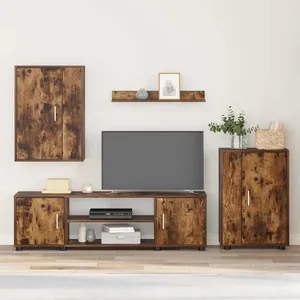 vidaXL Ensemble de meuble TV 4 pièces Montage mural 4 pcs Chêne fumé pas cher