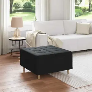 vidaXL Tabouret bouton avec coussin Noir 80 x 80 x 45 cm tissu pas cher