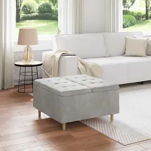 vidaXL Tabouret bouton avec coussin Gris clair 80 x 80 x 45 cm Velours pas cher