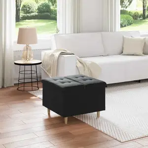 vidaXL Tabouret bouton avec coussin Noir 60 x 60 x 45 cm Velours pas cher