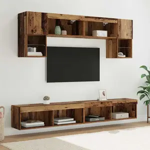vidaXL Unités Murales Tv Avec Led 6 Pcs Bois Ancien Bois D'ingénierie pas cher