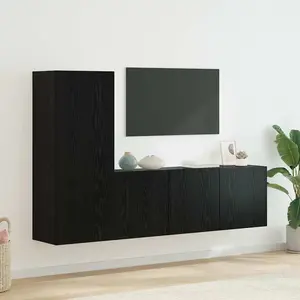 vidaXL Meubles TV muraux 5 pcs Noir imitation chêne Bois composite pas cher