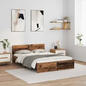 vidaXL Cadre de lit Bois Ancien 135 x 190 cm Bois d'ingénierie pas cher