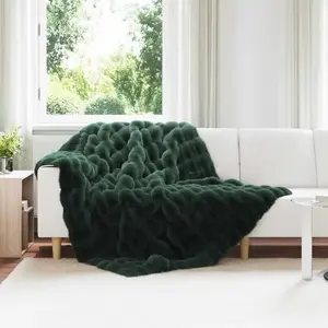 vidaXL vidaXL Couverture en Fourrure de Lapin Synthétique Vert foncé pas cher