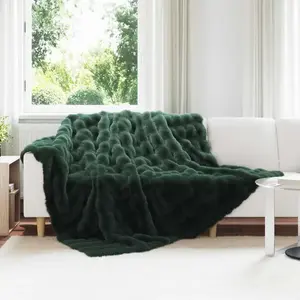 vidaXL vidaXL Couverture en Fourrure de Lapin Synthétique Vert foncé