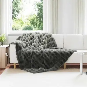 vidaXL vidaXL Couverture en Fourrure de Lapin Synthétique Gris foncé pas cher