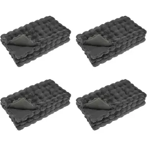 vidaXL Couverture en Fourrure de Lapin Synthétique 4 pcs Gris foncé