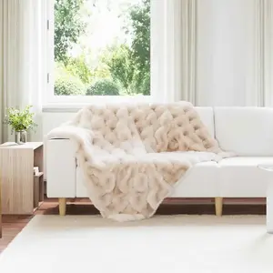 vidaXL Couverture en Fourrure de Lapin Synthétique 4 pcs Beige