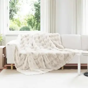 vidaXL Couverture en Fourrure de Lapin Synthétique Blanc 220 x 240 cm