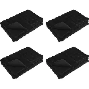 vidaXL Couverture en Fourrure de Lapin Synthétique 4 pcs Noir