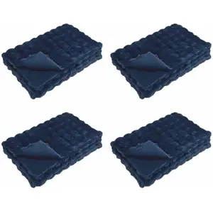 vidaXL Couverture en Fourrure de Lapin Synthétique 4 pcs Bleu Marine