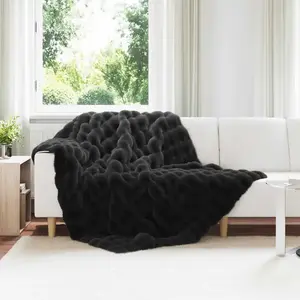 vidaXL Couverture en Fourrure de Lapin Synthétique Noir 150 x 220 cm pas cher