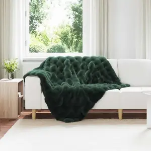 vidaXL Couverture en Fourrure de Lapin Synthétique 4 pcs Vert foncé