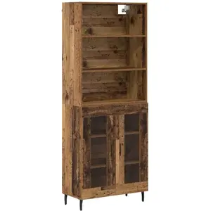 vidaXL Highboard Altholz 69,5 x 34 x 180 cm Engineered Wood und Glas pas cher