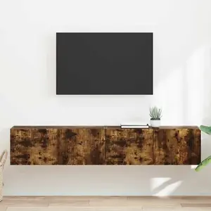 vidaXL Meuble TV mural 2 pcs Chêne fumé 60 x 31 x 29.5 cm pas cher