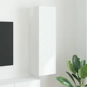 vidaXL Meuble TV mural Montage mural Blanc Brillant 30 x 31 x 100 cm pas cher