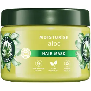 Comparateur de prix : Herbal Essences Apaise Masque Aloe Vera 500ml Hydrate, Nettoie et Nourrit Les Cheveux Très Secs, Parfum Jasmin et Ingrédients d'Origine Naturelle, Végan Et Non Testé Sur Les Animaux
