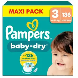 Comparateur de prix : Pampers Couches Baby-Dry, taille 3, 6-10 kg, Maxi Pack (1 x 136 couche...