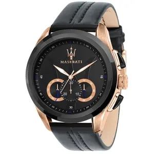 Montre - Maserati - Analogique - Cuir Noir - Acier Inoxydable Doré - 45MM pas cher