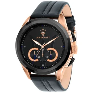 Comparateur de prix : Montre sportive MASERATI en cuir noir - Quartz - Analogique - Etanche 10 ATM