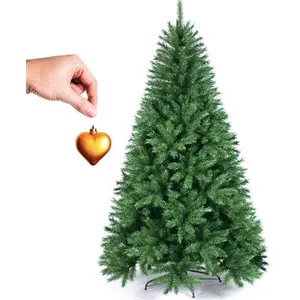 BAKAJI Sapin de Noël en pin avec coeur en Or 180 cm, écologique et Ignifuge, avec Base en Croix en Fer Pliable, très touffu 600 Branches, Fixation à Crochet, Couleur Verte (180 cm) pas cher