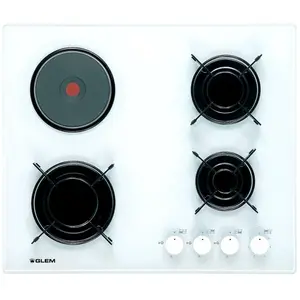 Glem Gas Plaque de cuisson gaz 60 cm - 3 foyers gaz + 1 foyer électrique - Surface en verre - coloris blanc pas cher
