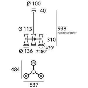 Stilnovo MEGAFONO-Suspension 3x2 lumières Ø54cm pas cher