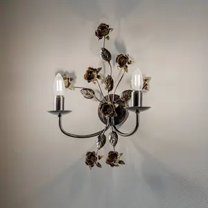 ONLI Applique murale Carolina, couleur bronze, à 2 lampes, ferVendu parluminaire